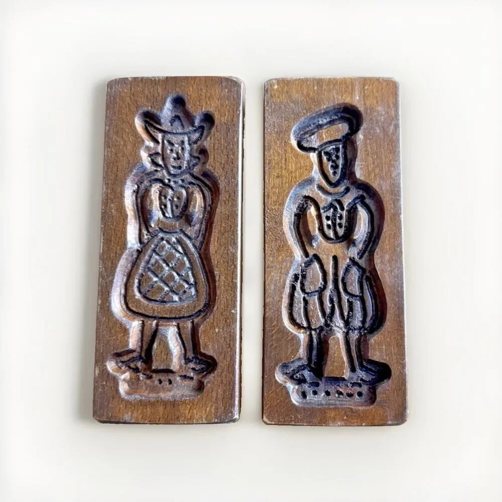 2 Vintage Dutch Hand-Carved Wooden Cookie/Biscuit Molds 7”x2.5”